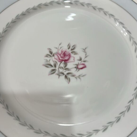 Regency White Blue Silver Trim Pink Floral Rose Set 2 Dinnerware Plate 10 1/4 In - Picture 5 of 7